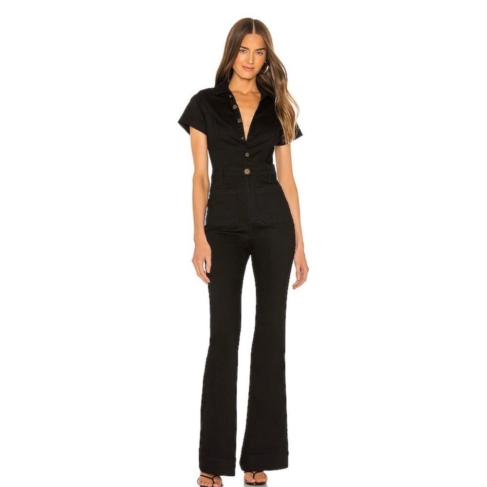 Show Me Your MuMu Everhart Black Denim Stretch Jumpsuit